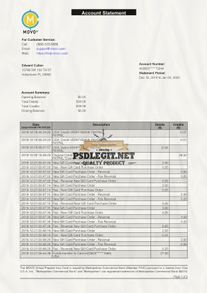 MOVO Cash Statement PSD Template