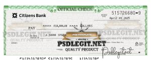 Citizens Bank Cashiers Check Editable Psd Template