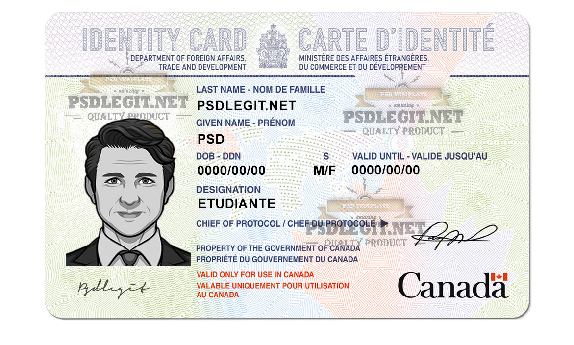 Canada ID Card PSD Template Editable